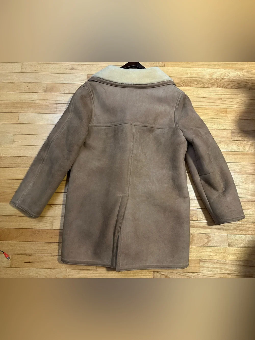 Sawyer Of Napa Macys Men’s Store Taupe Suede Coat with Cream Fur Lining Size 42